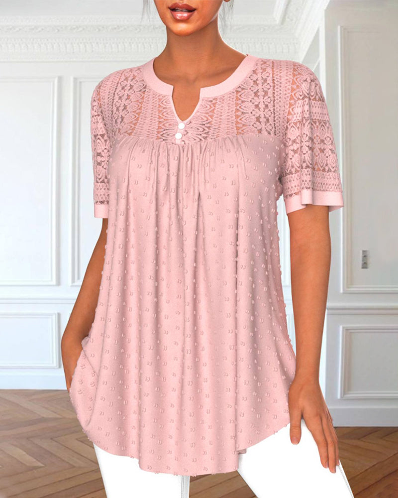 Lace sleeve solid color elegant blouse