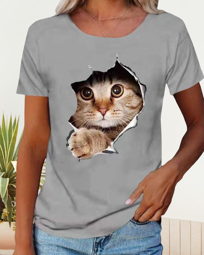 Cat Print T-Shirt