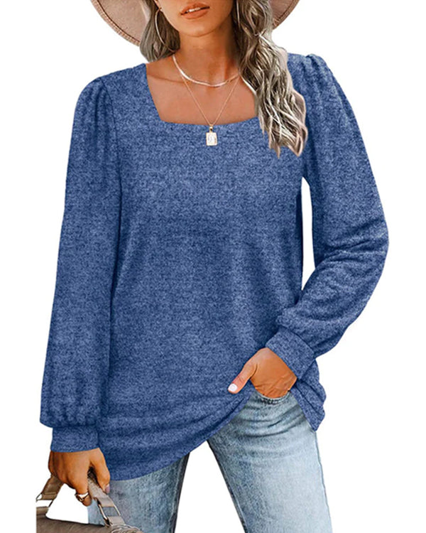 Solid Color long sleeves  square neckline top