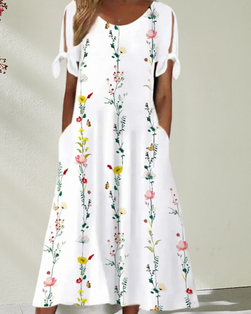 Round Neck Midi Dress with Floral Print