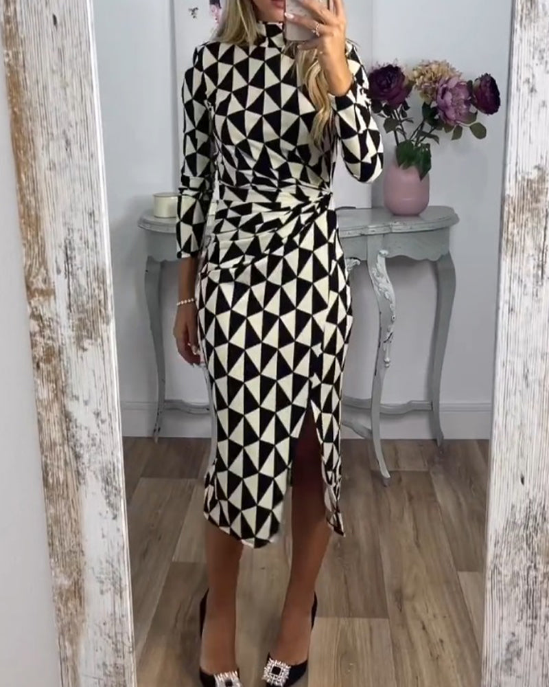 Bodycon Long Sleeve Geometric Print Dress