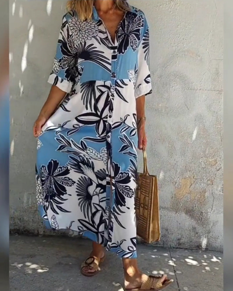 Floral print casual shirt dress
