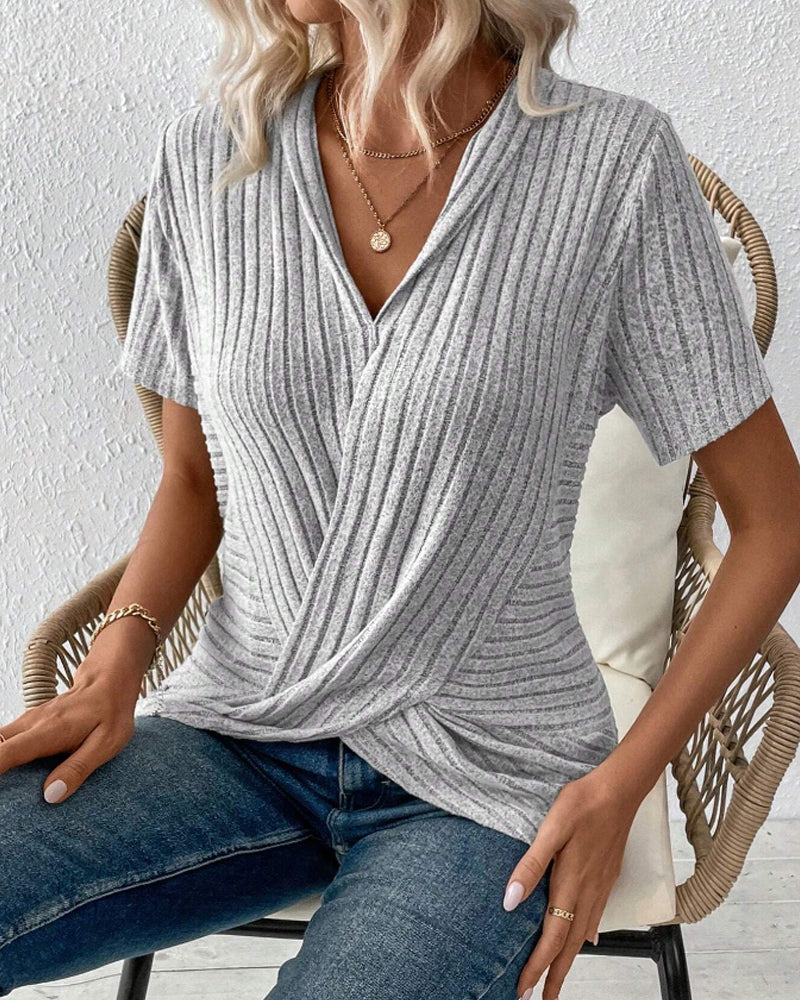 Casual Short Sleeve Cross Blouse