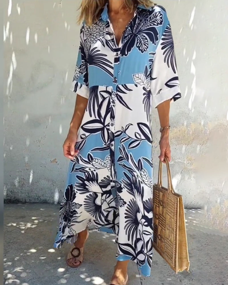 Floral print casual shirt dress