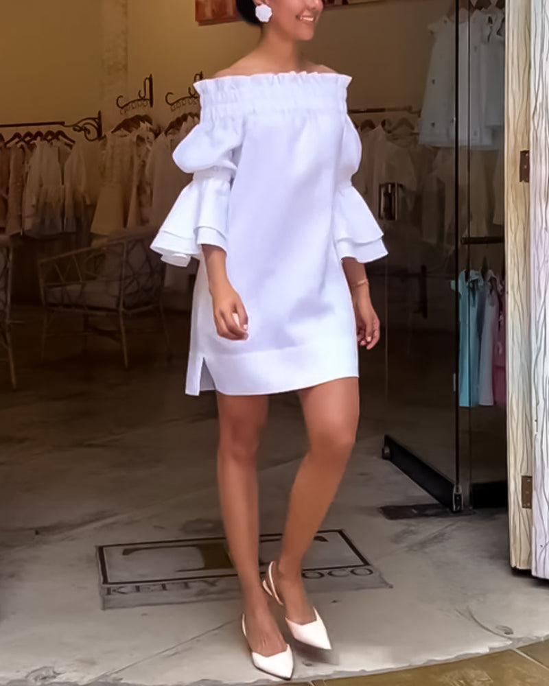 One Shoulder Flare Sleeve Dress