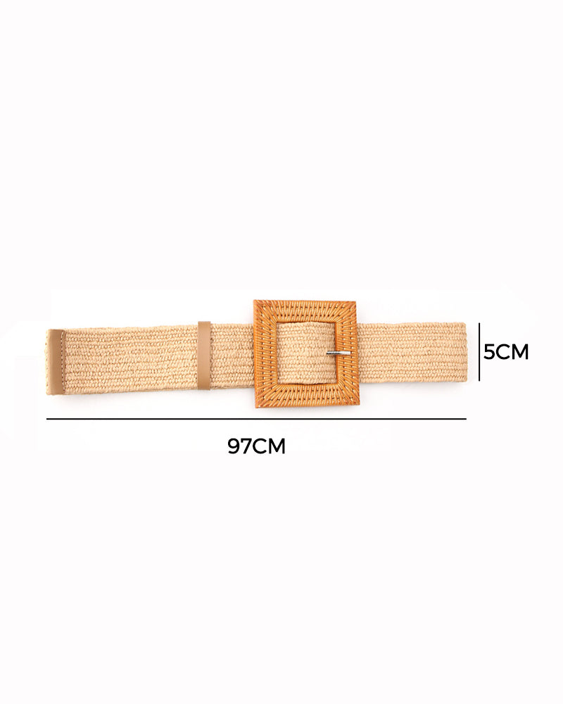 Grass woven ladies elastic belt