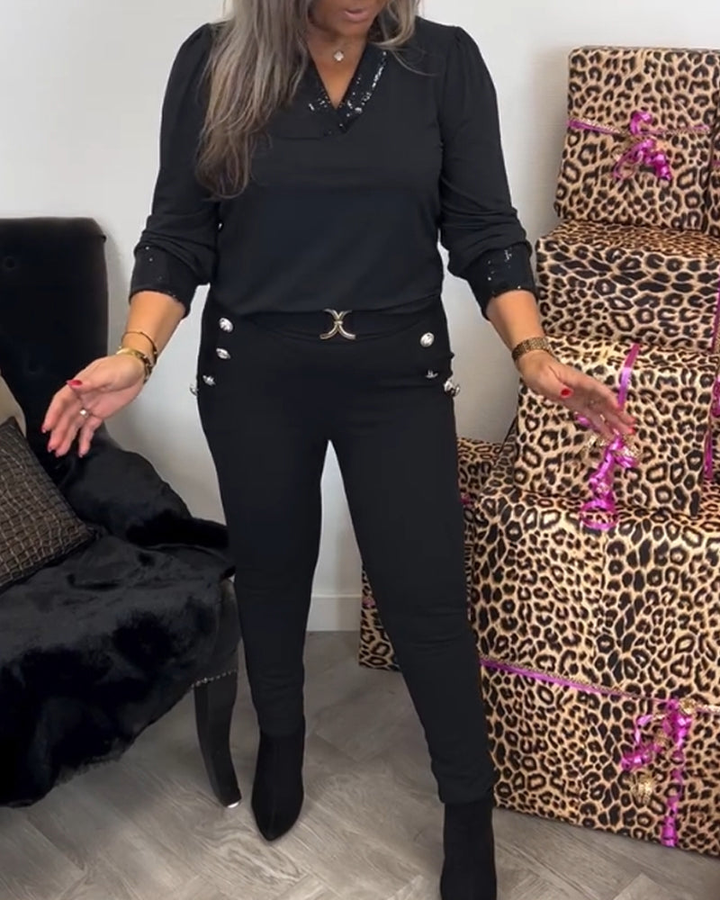 V-neck Solid Color Commuting Top