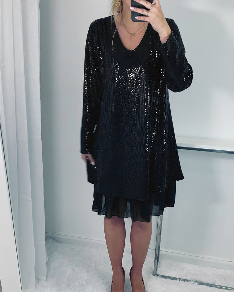 Long Sleeve Elegant Patchwork Loose Dress