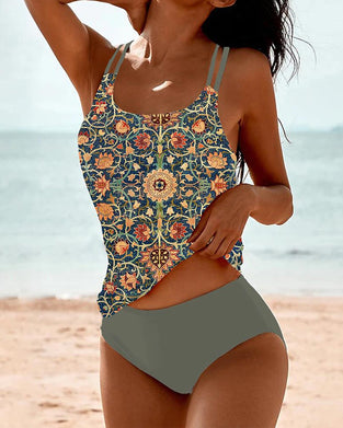 Printed double strap tankini