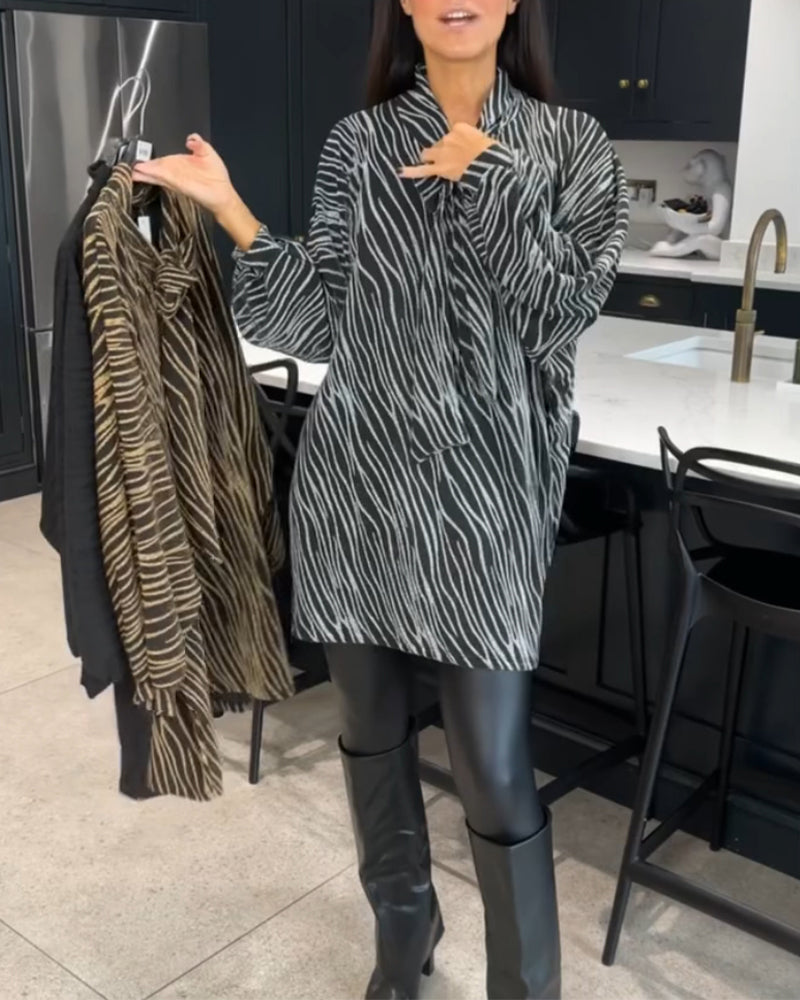 Zebra print long-sleeve blouse