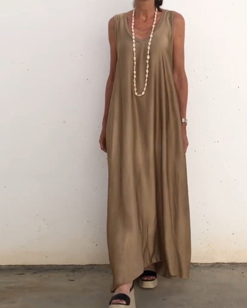Sleeveless Round Neck Long Dress