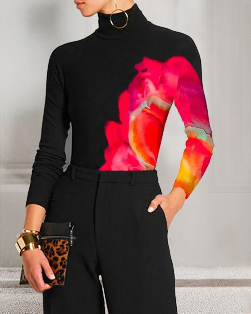 High Neck Long Sleeve Skinny T-shirt