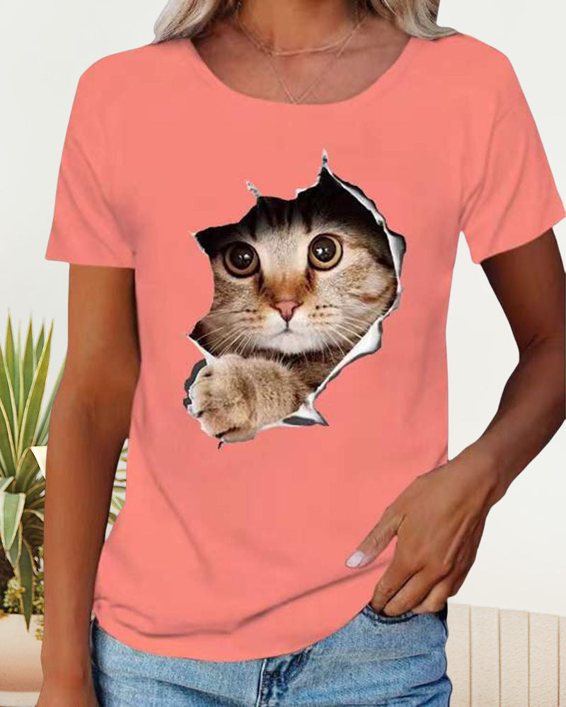 Cat Print T-Shirt