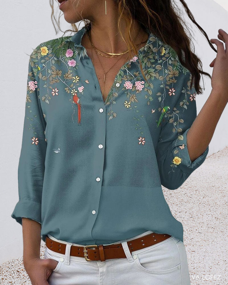 Long Sleeve Blouse with Floral Print