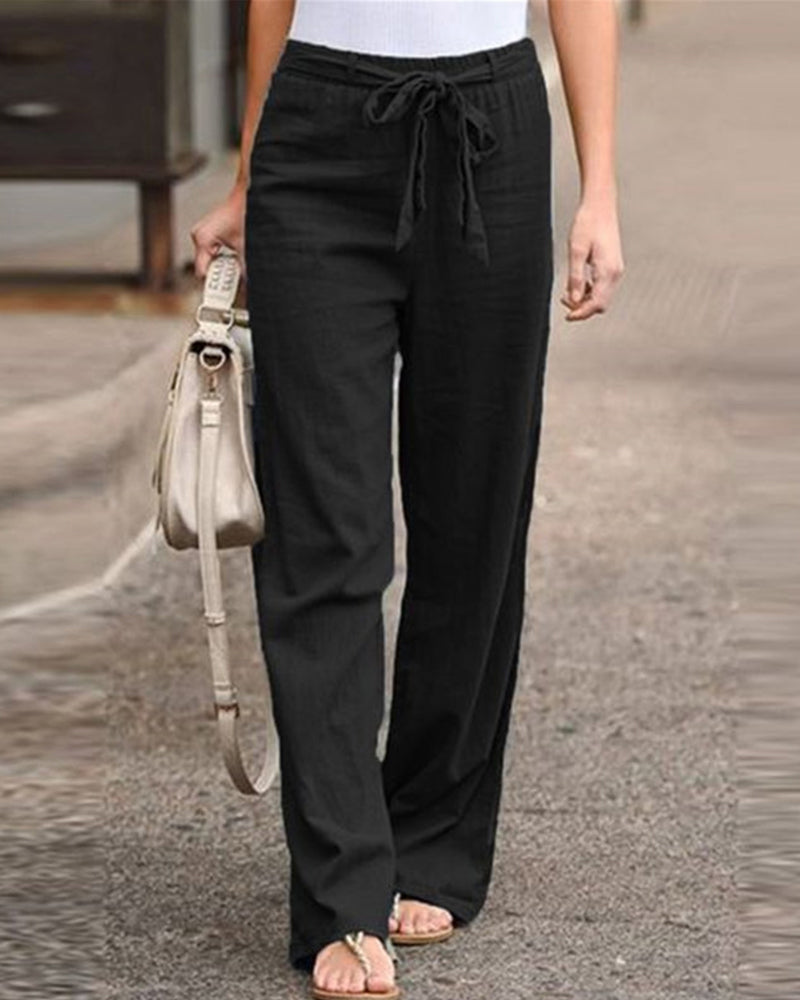 Elasticated waist straight-leg pants