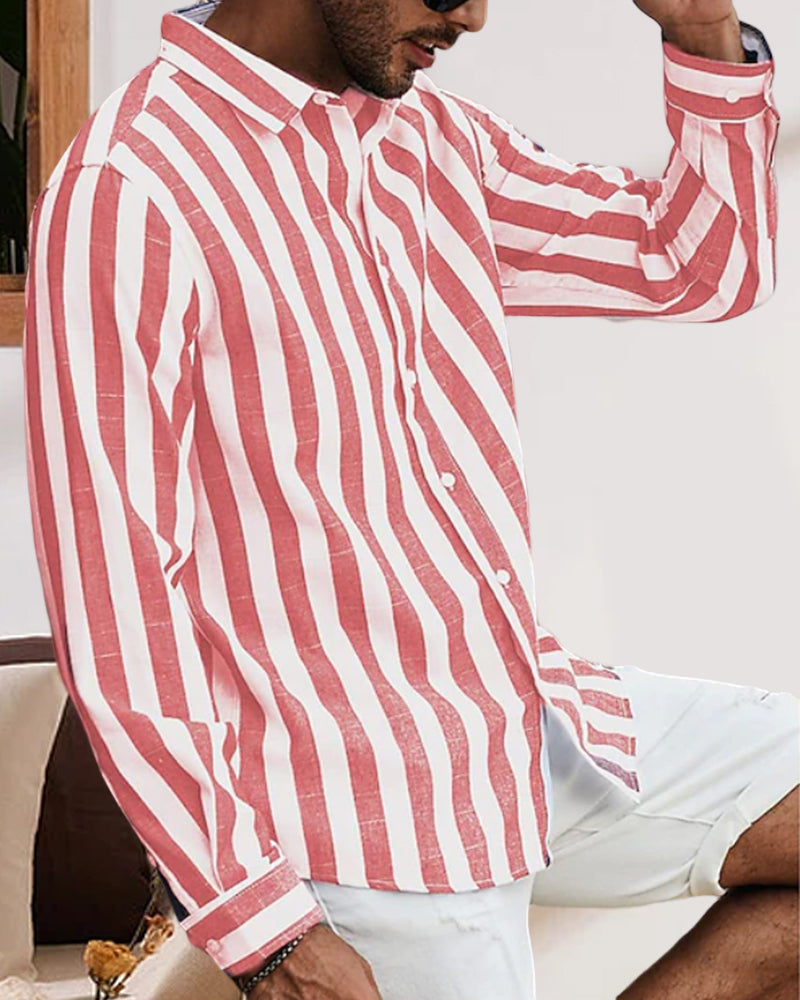 Striped print long-sleeved shirt