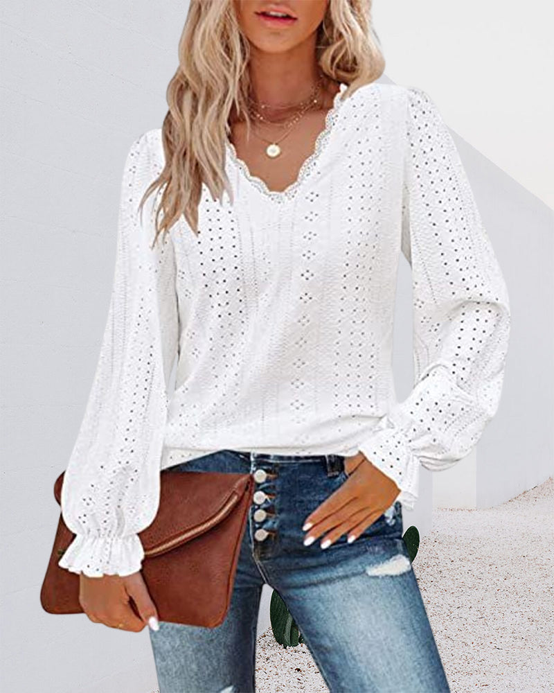 Long Sleeve Lace Top with V neck