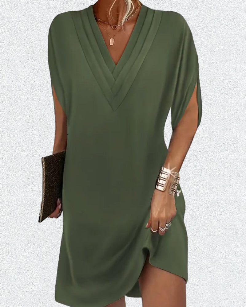 Aumora Slit sleeve solid color elegant dress