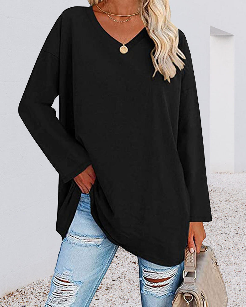 Plain v-neck long-sleeved women's t-shirt
