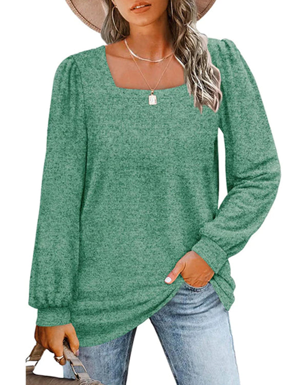 Solid Color long sleeves  square neckline top