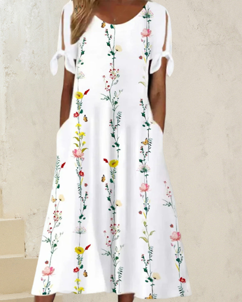 Round Neck Midi Dress with Floral Print