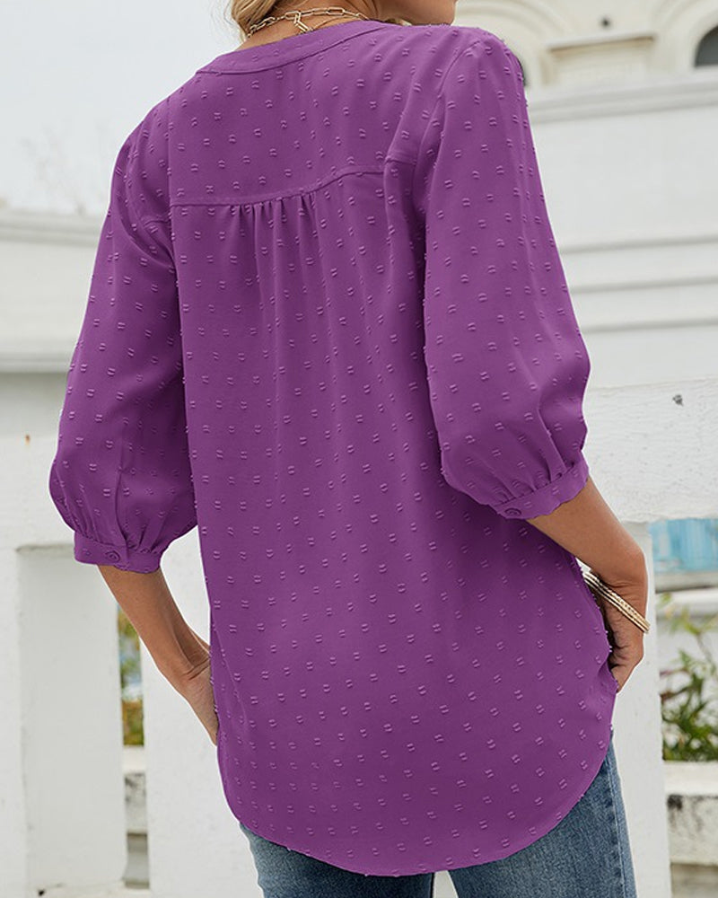 Solid Color Stand Collar Loose Top