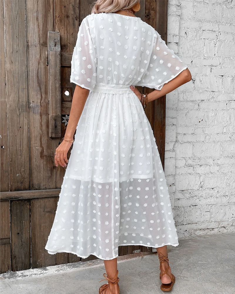 Solid color v neck elegant dress