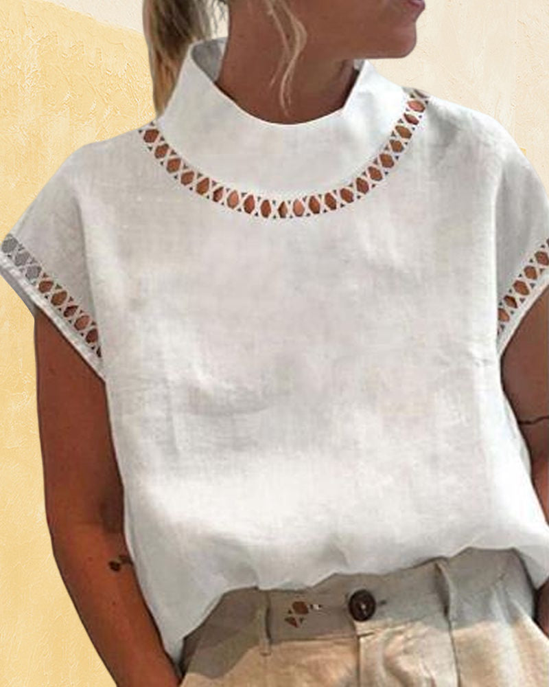 Solid color lace stand collar shirt