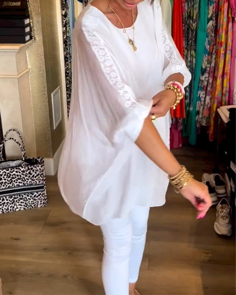 3/4 sleeve solid color irregular top