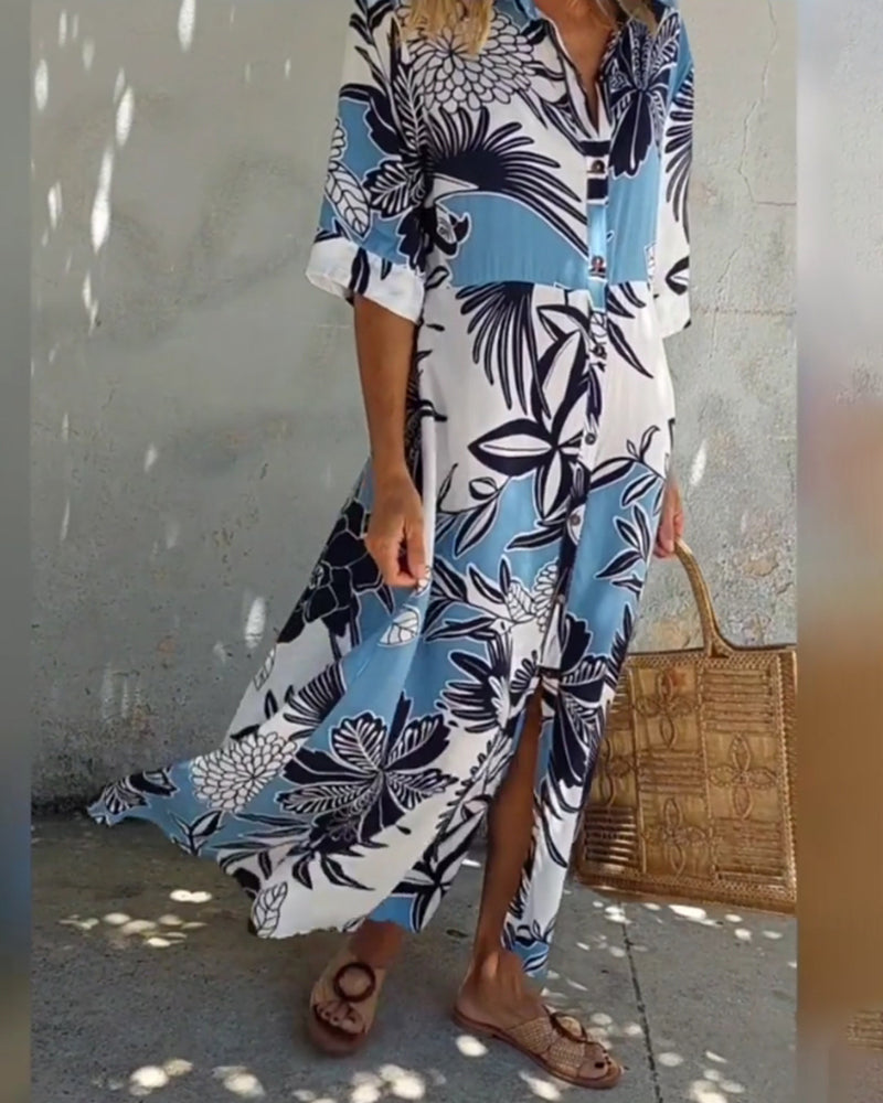 Floral print casual shirt dress