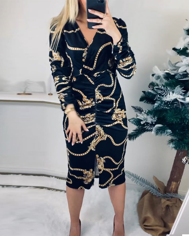 Slit waist-hugging dress