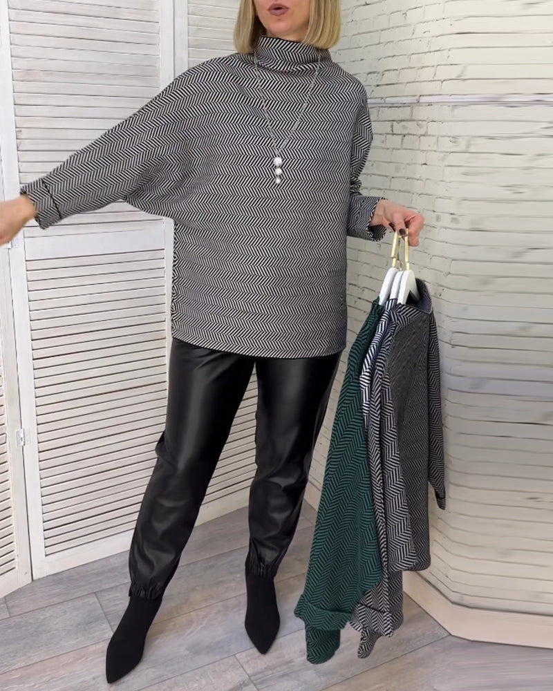 Printed turtleneck casual top