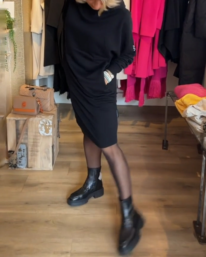 Solid pocket hooded dress