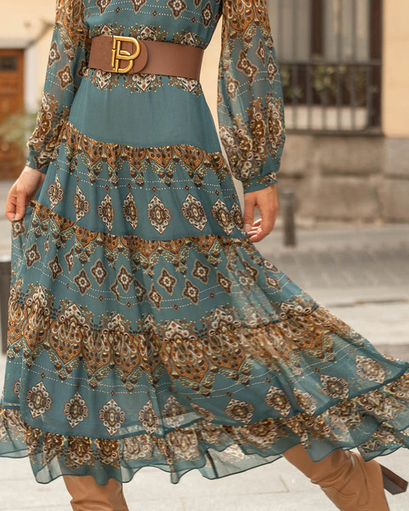 Casual Holiday Ethnic Style V-Neck Dress