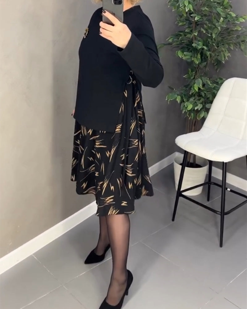 Casual Loose Print Round Neck Dress