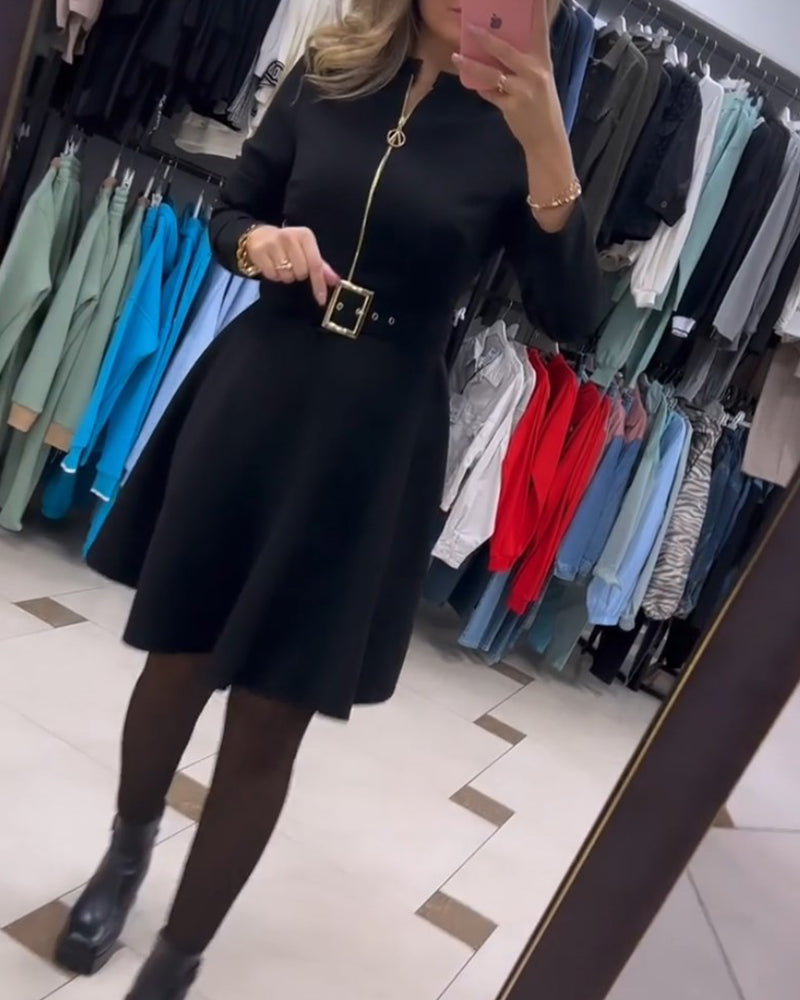 Zipper simple solid color dress