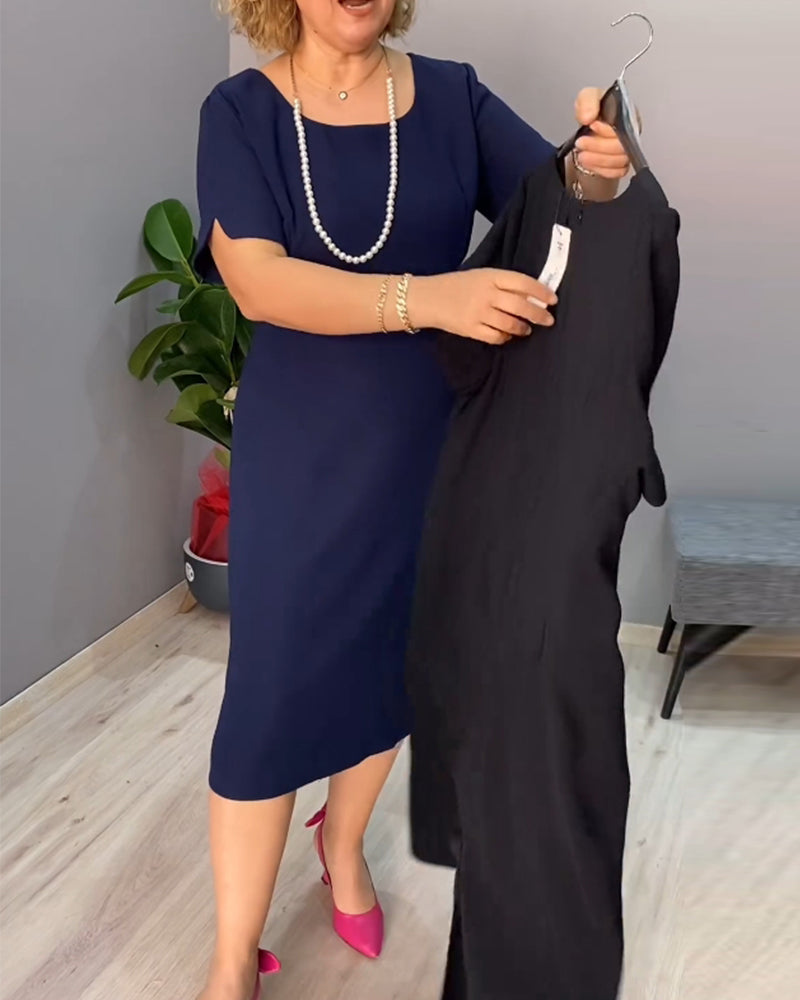 Solid color short sleeve elegant dress