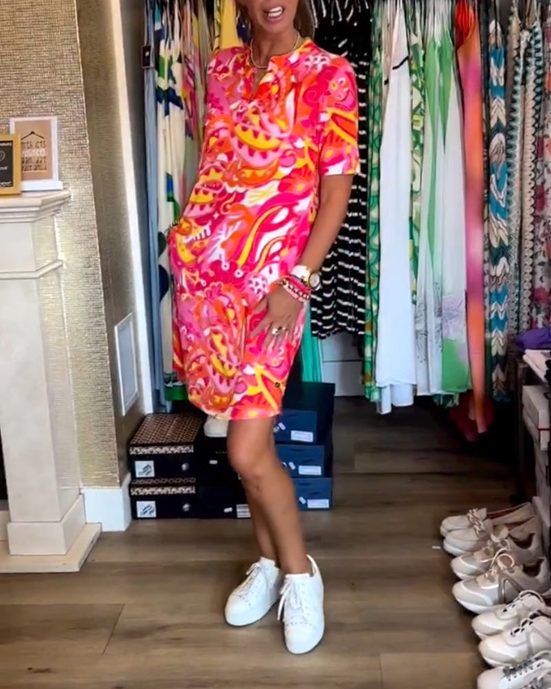 Pocket printed short sleeve dress