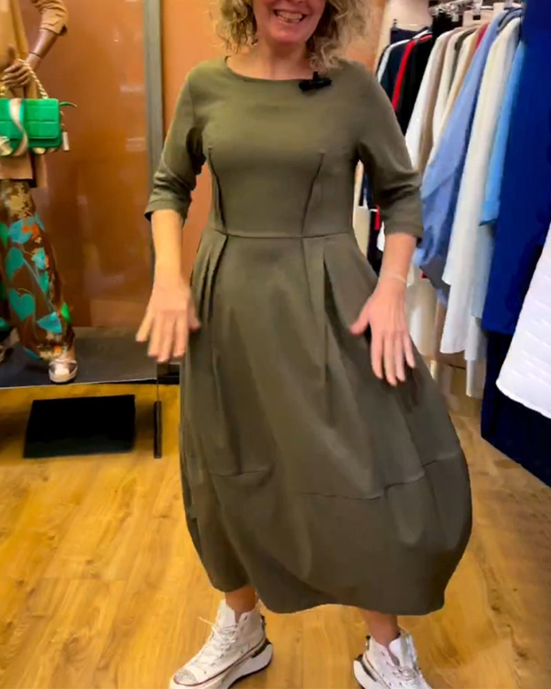 Round Neck 2/3 Sleeve Dress