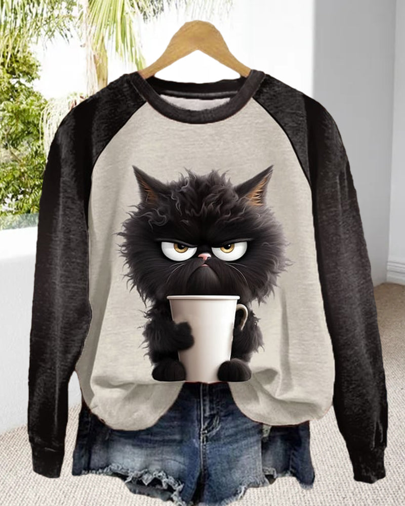Cat Loose Color Block Sweatshirt