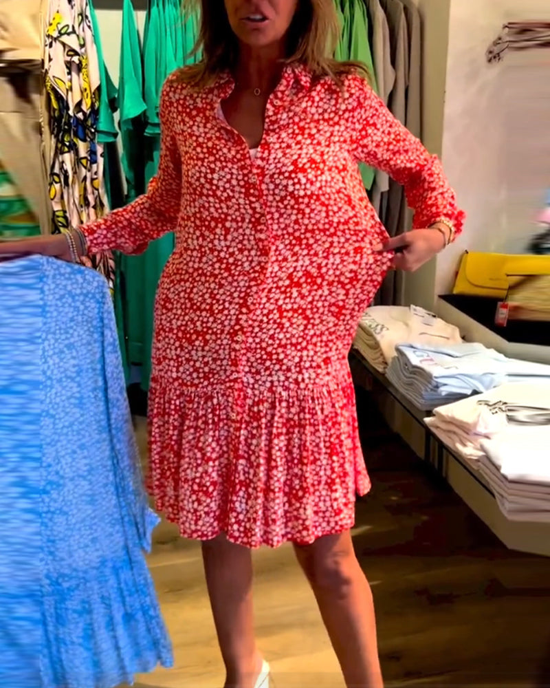 V-neck floral print lapel dress