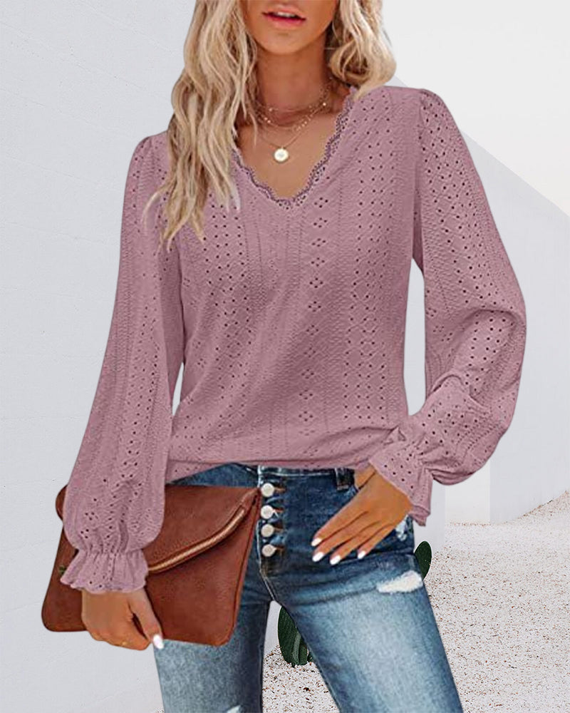 Long Sleeve Lace Top with V neck
