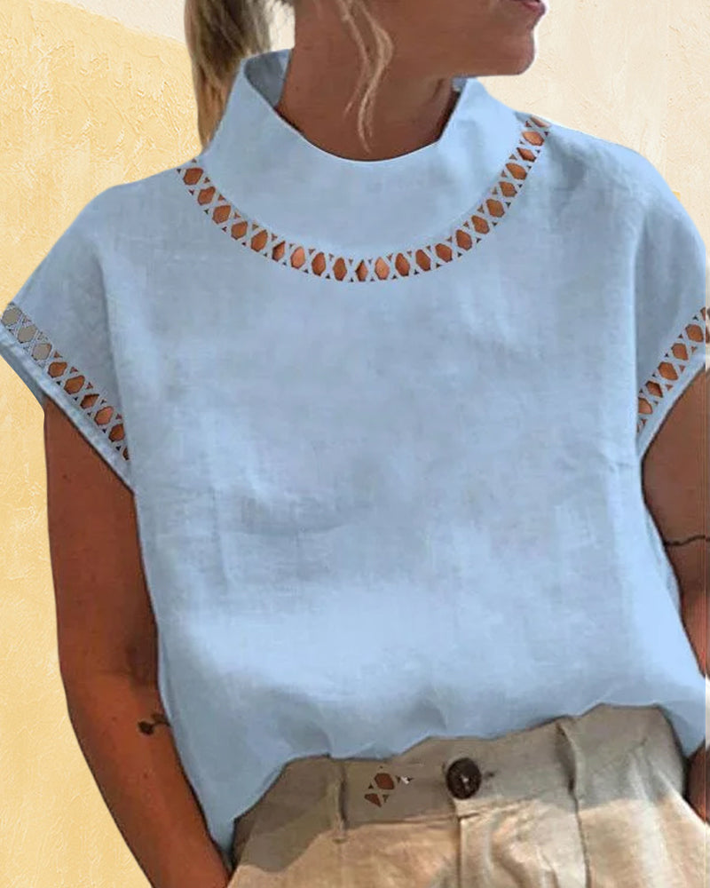 Solid color lace stand collar shirt