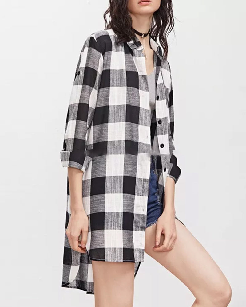 Loose Long Checkered Shirt