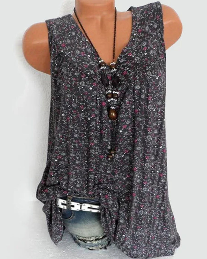 Sleeveless Tank Top with Floral Print