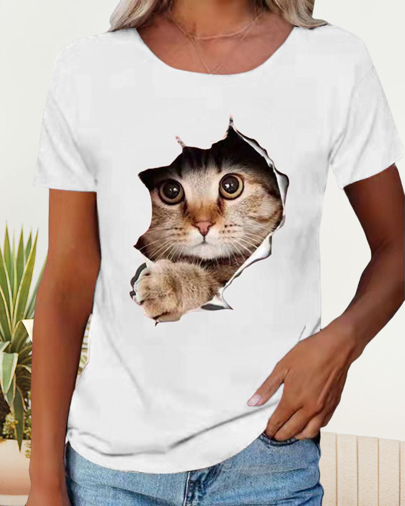 Cat Print T-Shirt