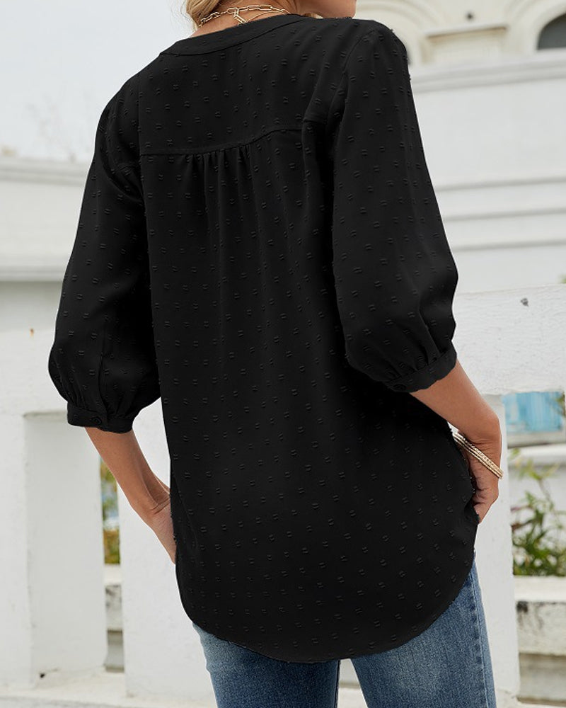 Solid Color Stand Collar Loose Top