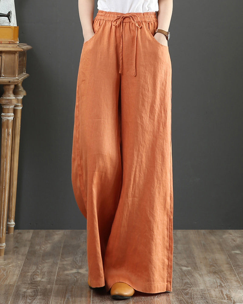 Solid color high waist wide leg pants