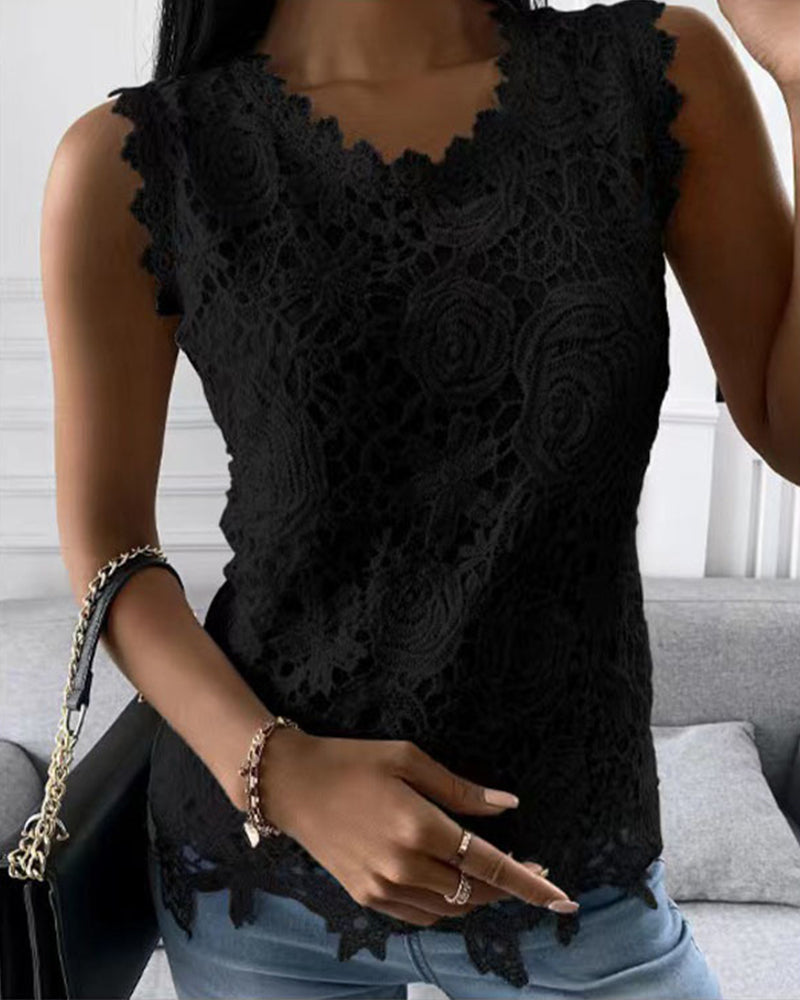Elegant solid lace tank top