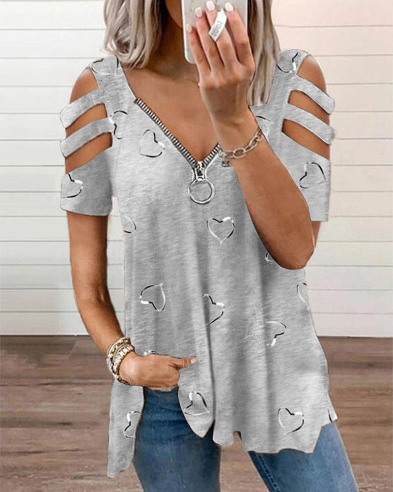 Heart Print Zip Top
